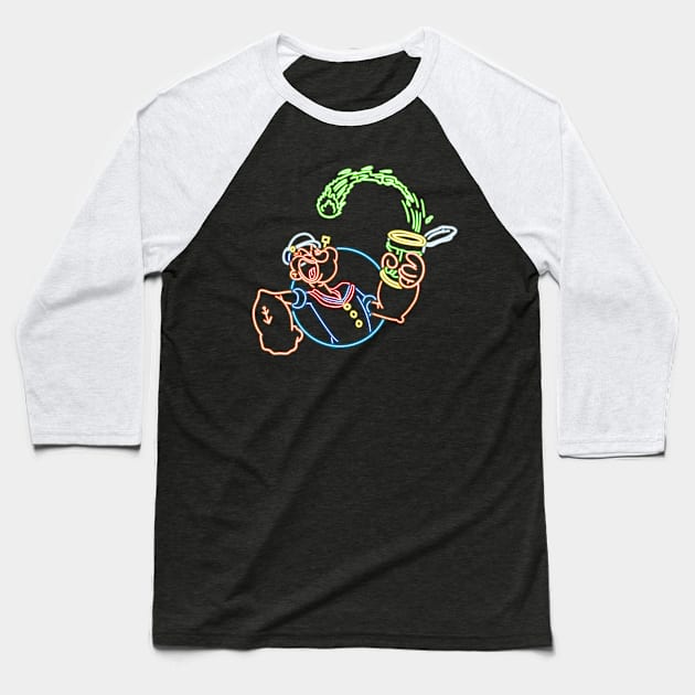 Popeye neon style Baseball T-Shirt by AlanSchell76